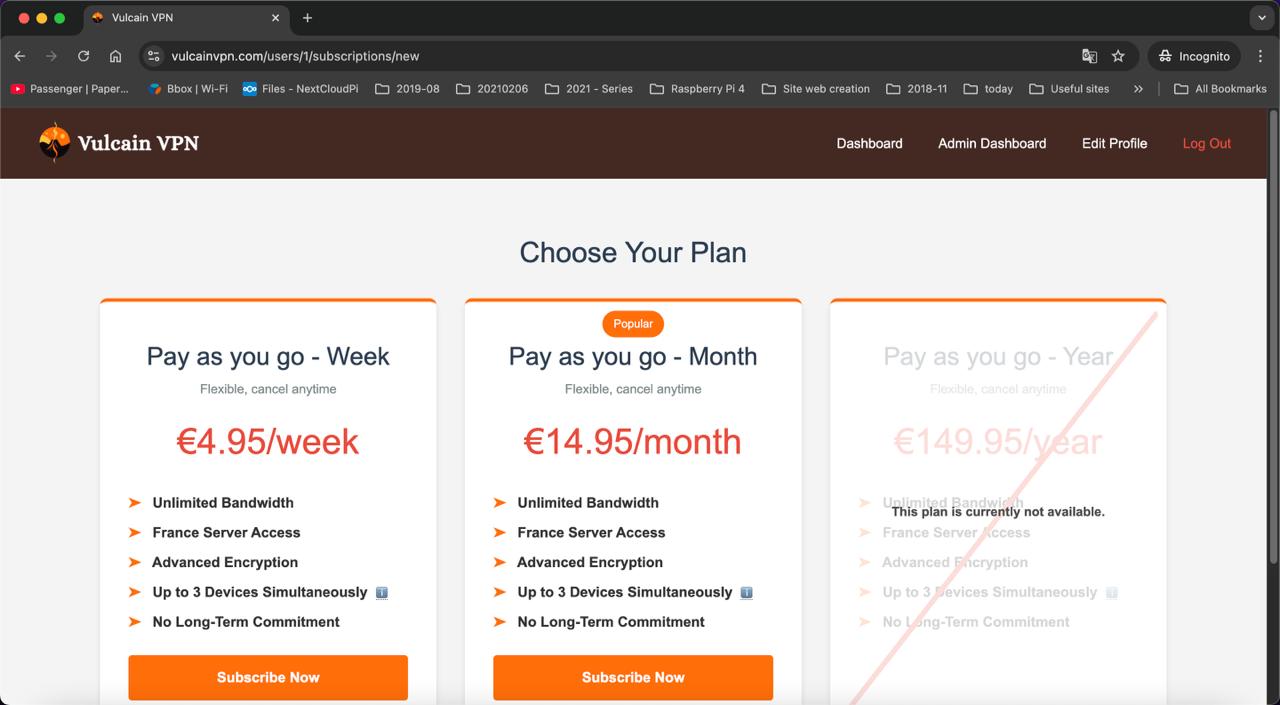 Capture d’écran du projet Vulcain VPN